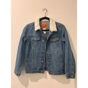 NWOT Kids Levi Strauss Sherpa Collar Denim Jacket Blue Size M 10-12 Years